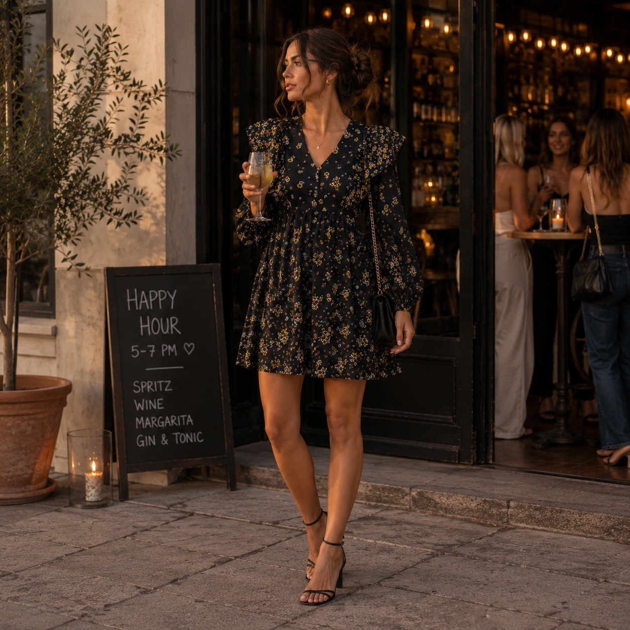 Lost + Wander Field of Dreams Mini Dress Black Multi Floral Ruffle NEW XS-S