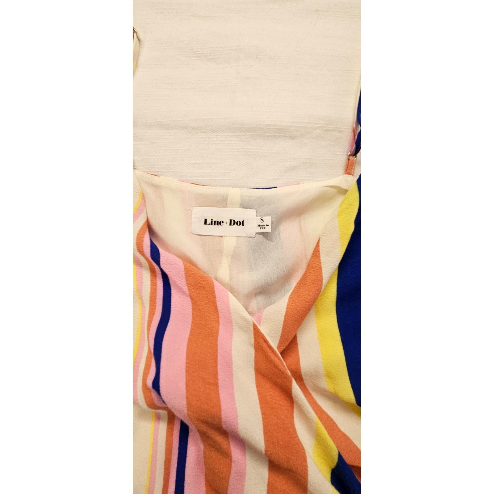 Line + Dot Multi Color Vertical Stripe Wrap Mini Dress LD3928A Small