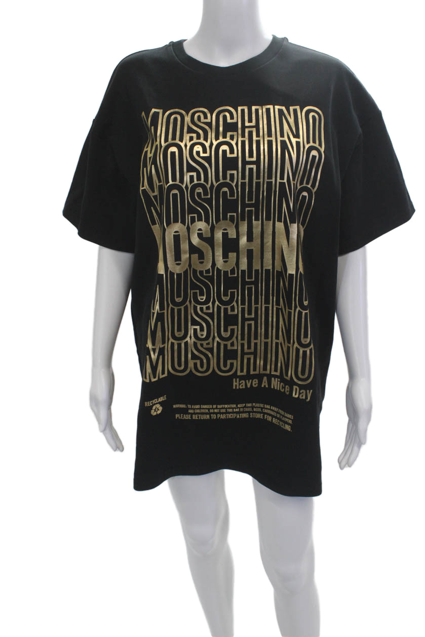 Moschino Couture Women Jersey T-Shirt Black Crew Neck Short Sleeve Size 8
