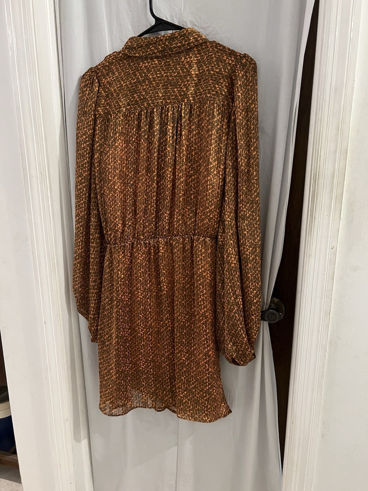 Bailey 44 Brown Orange Malaysia Wrap Flowy Satin Dress W/o Ring Belt Sz L