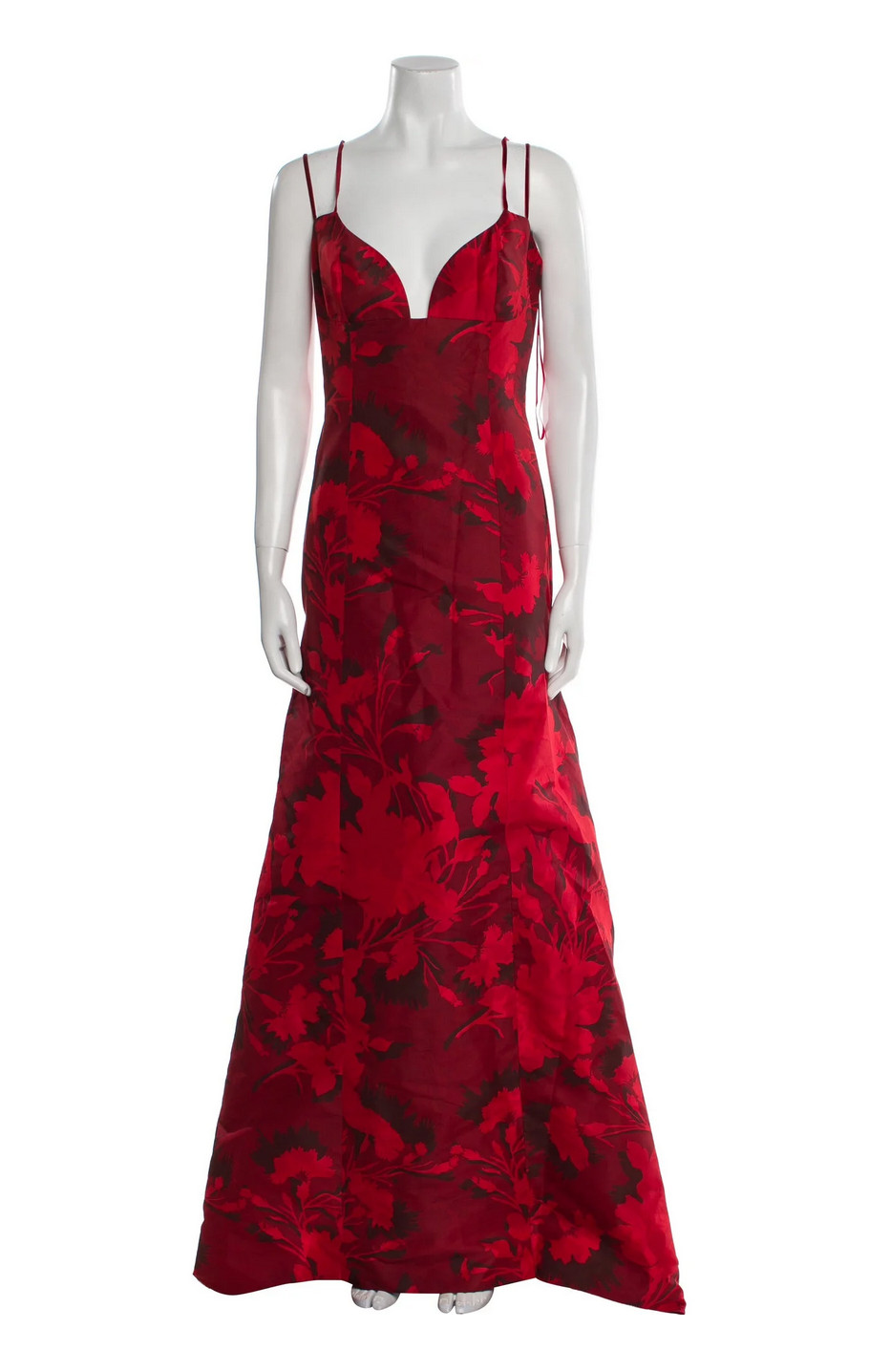 Carolina Herrera Red/Black Floral Pattern Evening Dress Sz 4 (Silk Lining)