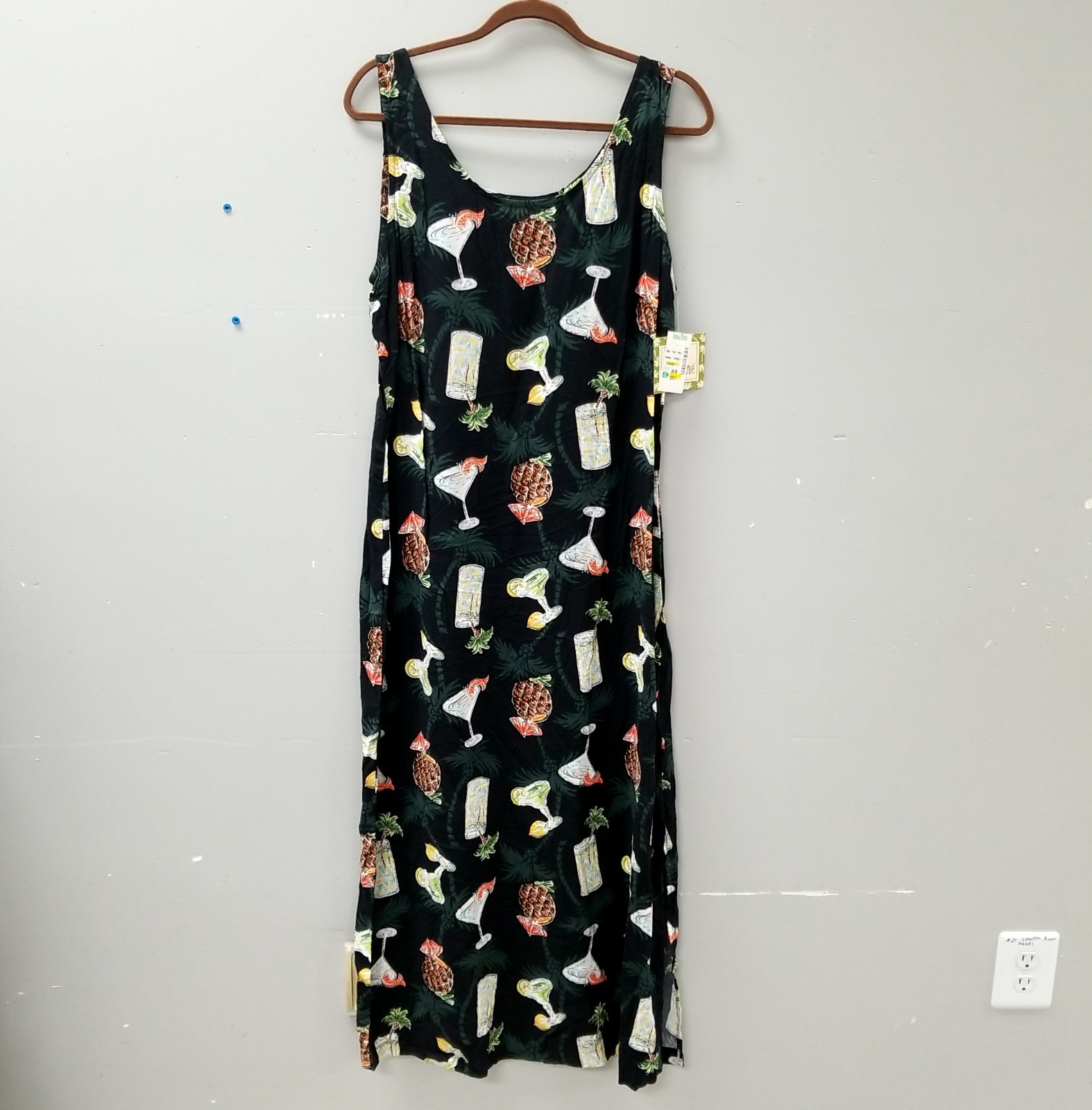 NWT VTG Holly Lane Tropical Cocktail Print Resort Maxi Dress Women’s Sz L