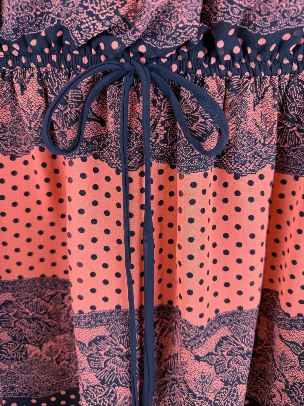 EnFocus Studios Sleeveless Coral & Black Midi Dress Drawstring Waist Size 12