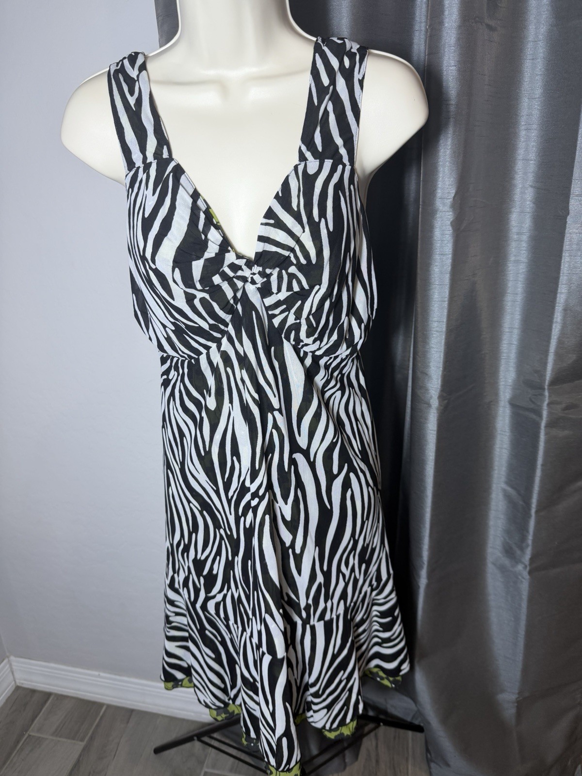 CAbi Reversible Zebra Print Floral Dress Medium Cocktail Dress Boho Modern Chic