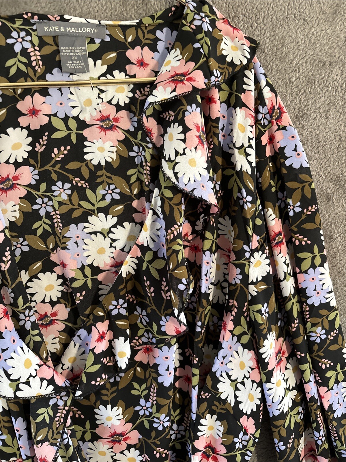 Kate & Mallory Dress 3X Wrap Chiffon Bold Floral Midi Ruffles Floaty Daisy NEW
