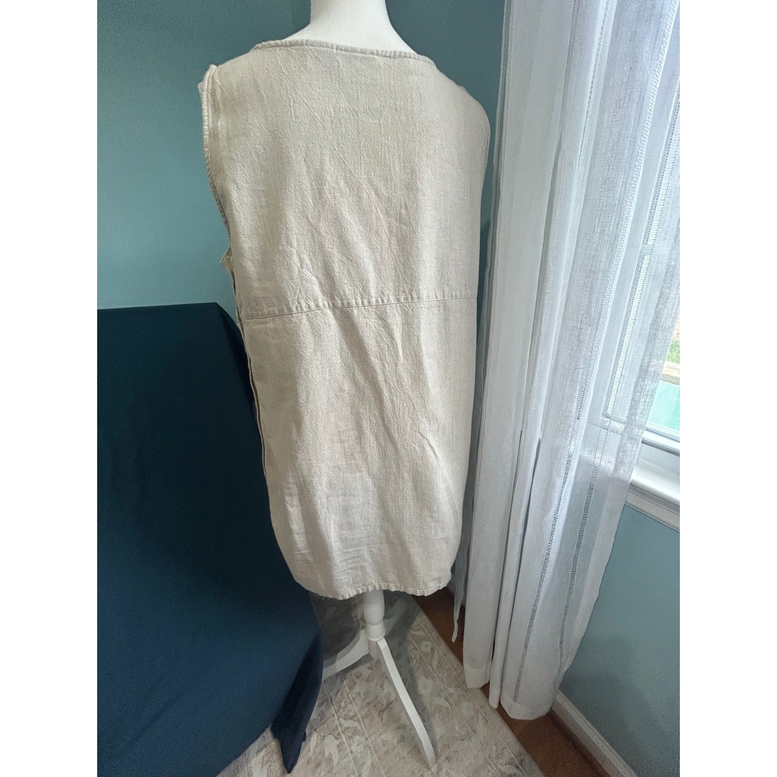 Styleworks Womens Beige Cotton Sleeveless Side Button Shift Dress J 5980 Large