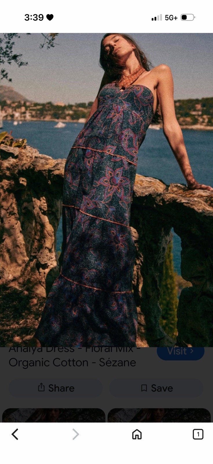 Sézane Halter Maxi Dress Smocked Tie Neck Floral Blue Brown Purple 36