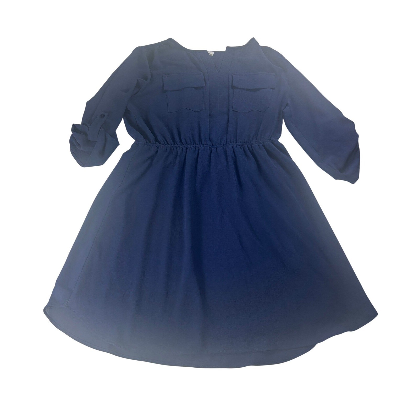 Monteau Los Angeles Navy Blue Roll Tab Sleeve Fit & Flare Dress Size XL 58443