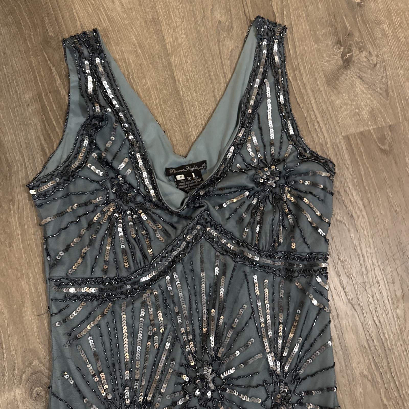 Pissarro Nights Silver Beaded Flapper Dress 12 Art Deco Fringe Gatsby Formal