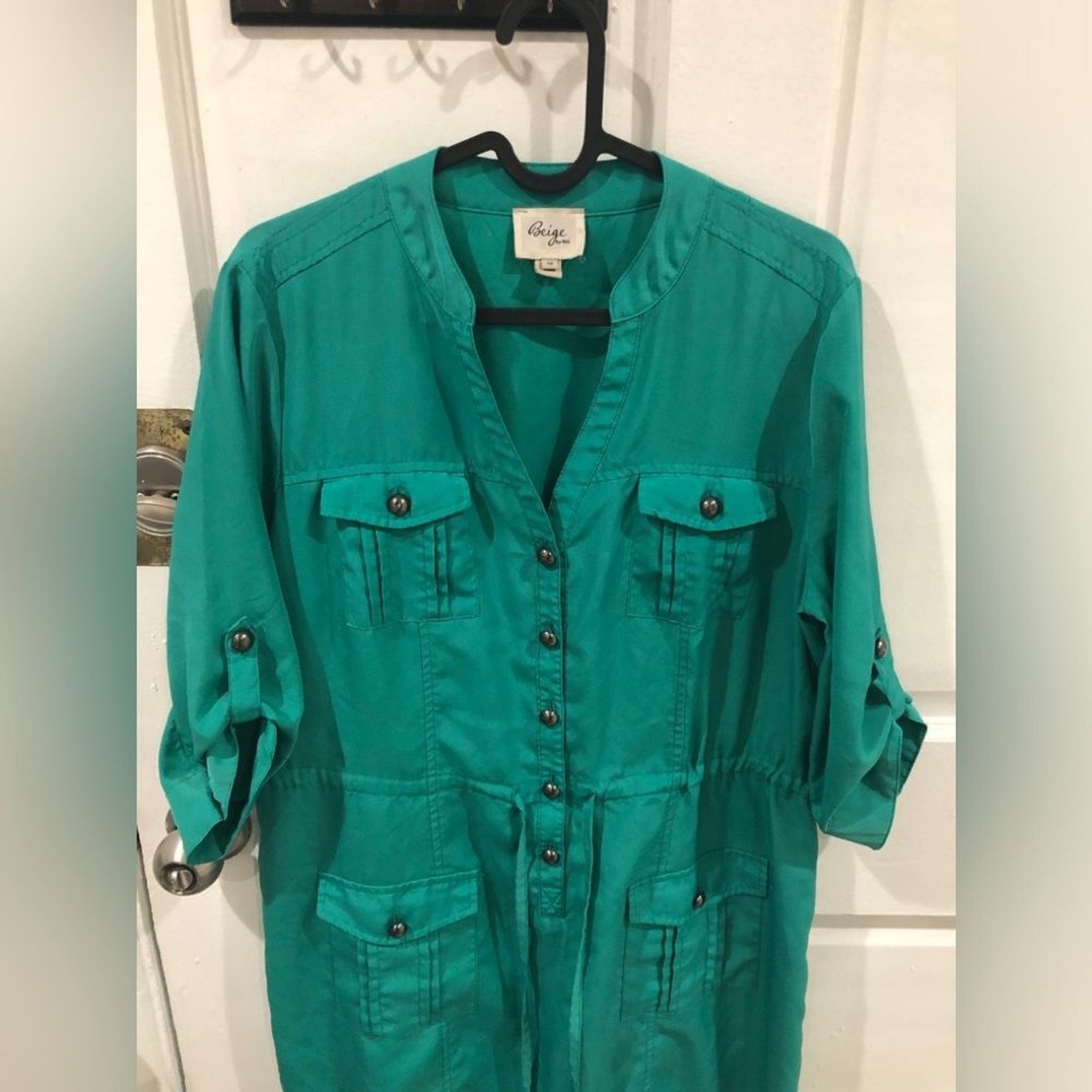 Beige by eci Green Lightweight Utility Shirt Dress size 12