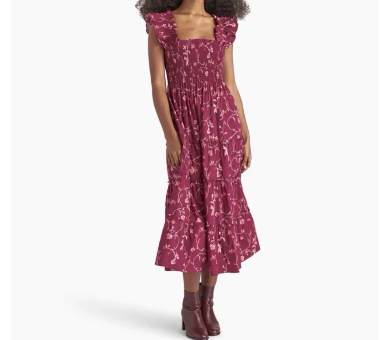 Hill House Home Ellie Nap Dress Burgundy Botanical XS