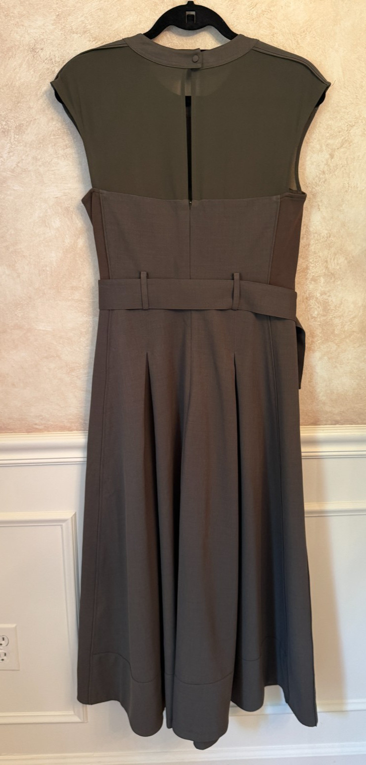 Reiss Ava Mesh-Panel Belted Pleated Midi Dress in Burgundy SZ 6 NWOT
