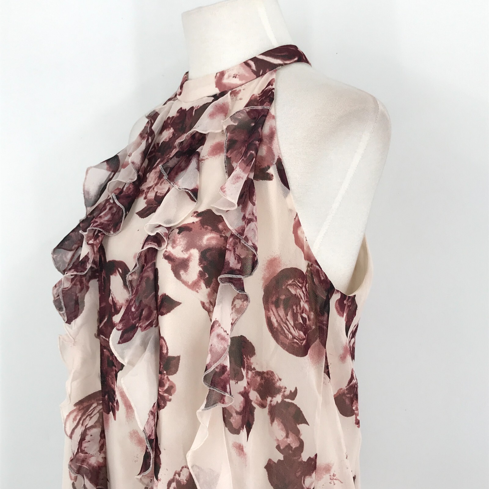 BCBGeneration Womens Dress Medium Maroon Red Sleeveless Ruffle Lined Sexy Floral
