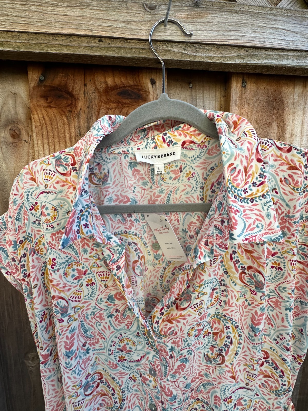 Lucky Brand large Blue pink/Cream Floral Dress STUNNING located NEW dal 45