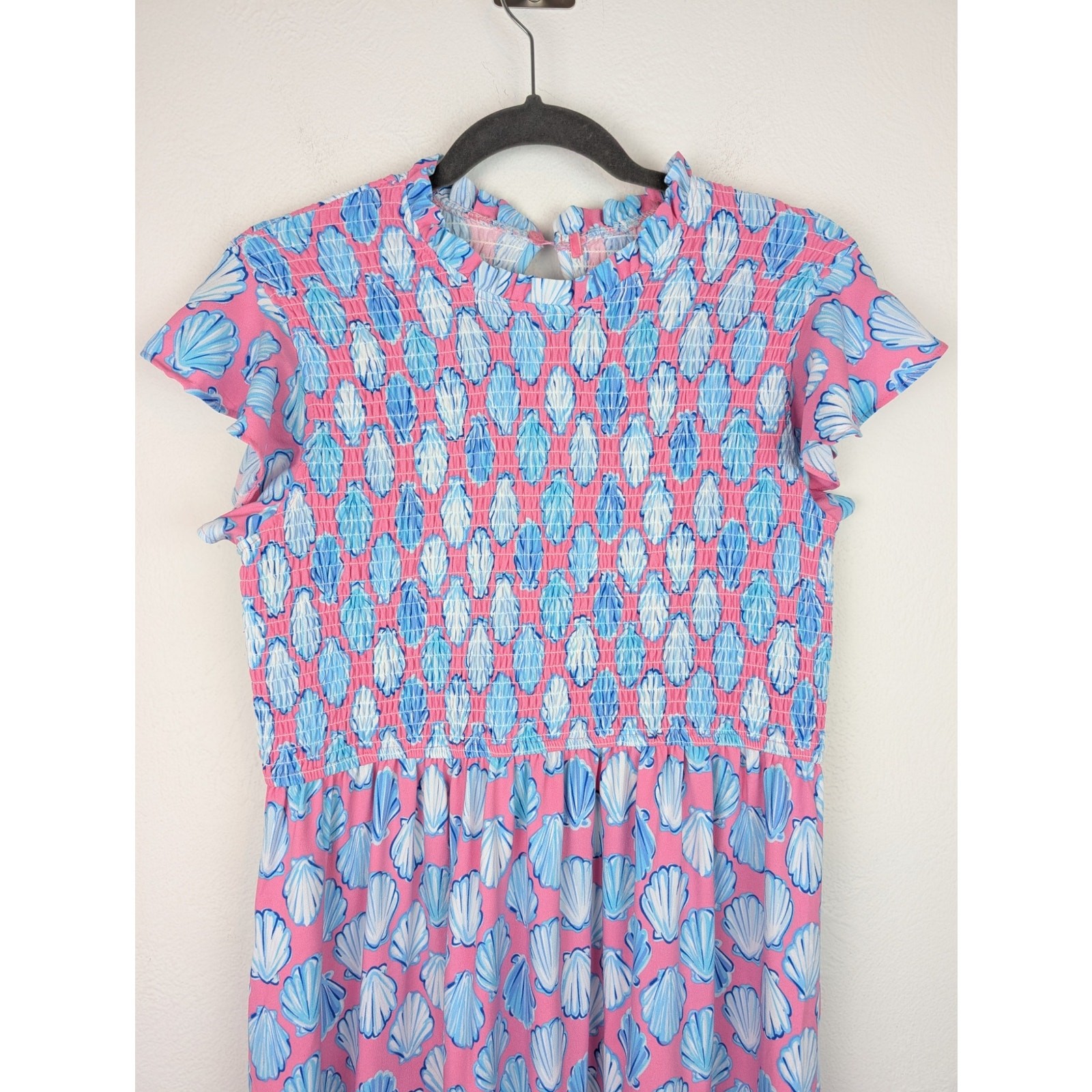 Simply Southern Dress Maxi Shell Novelty Tiered Preppy Beach Pink Blue Size L