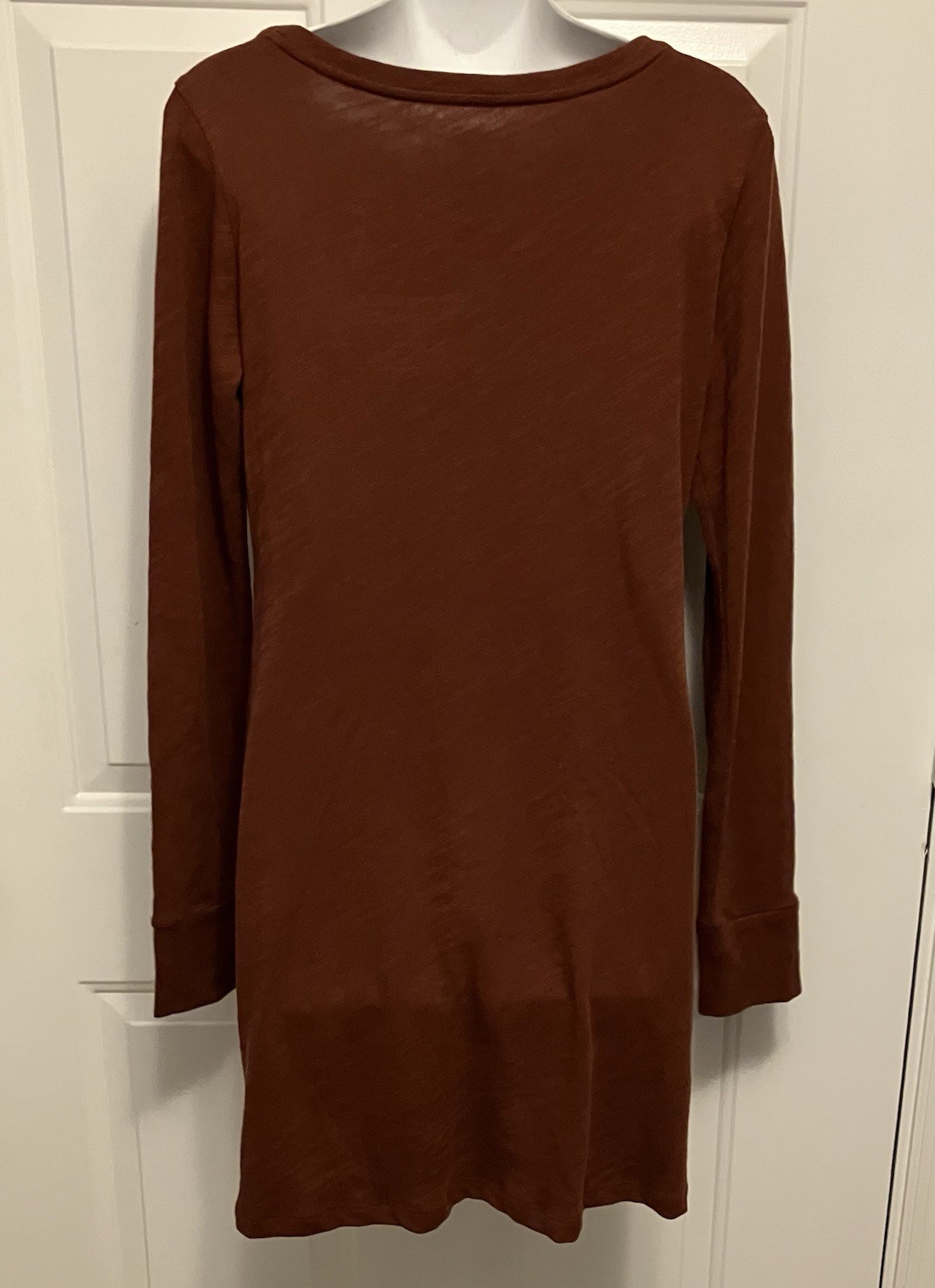 Peruvian Connection Sz XS Rust Brown Cotton Long Sleeve Sheath Shirt Dress