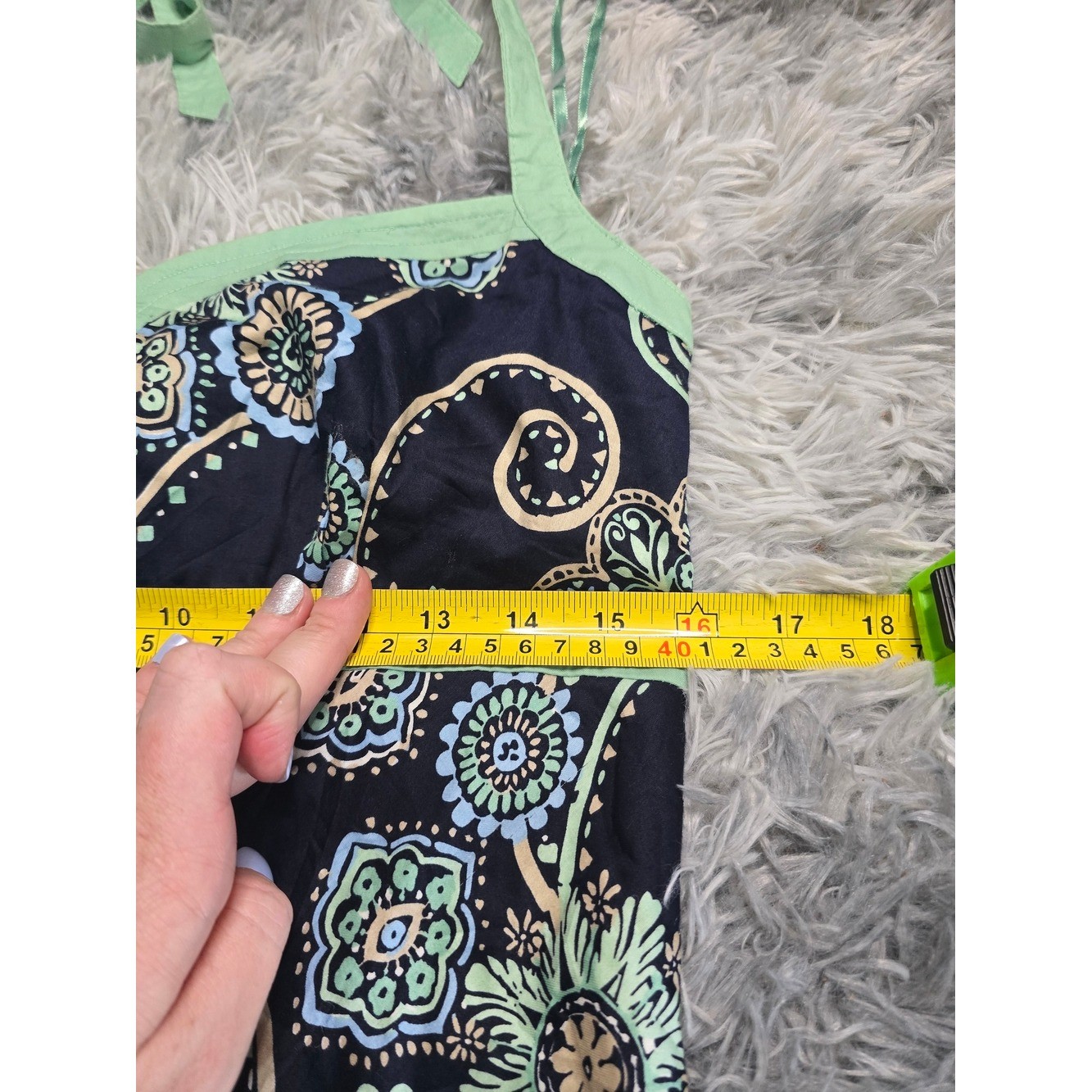 LOFT Y2K Navy Halter Floral Sundress with Mint Trim, Size 10