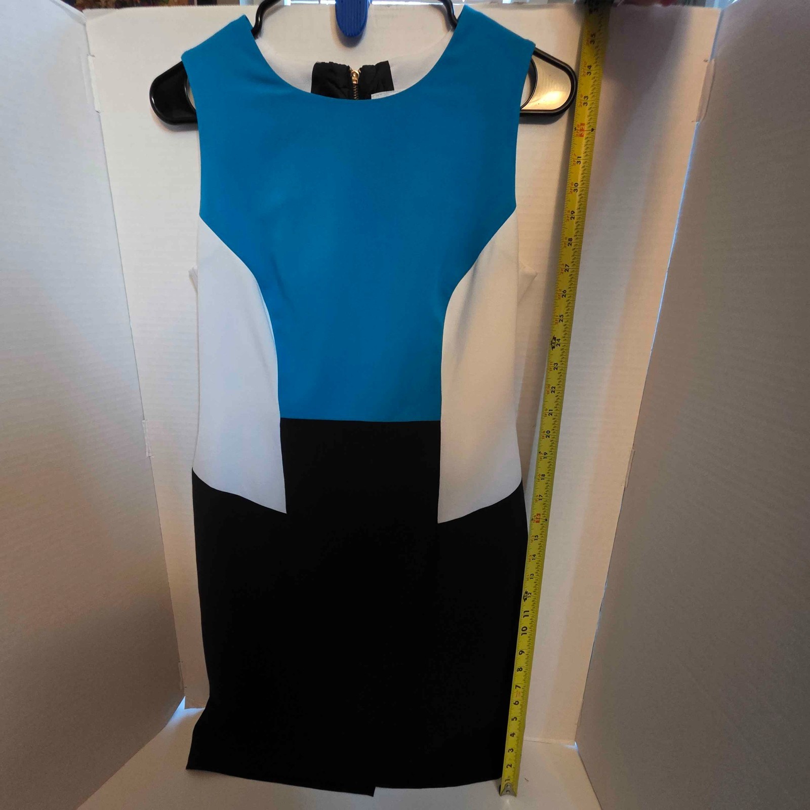 Calvin Klein Colorblock Sheath Dress Womens 8P Blue White Black Sleeveless