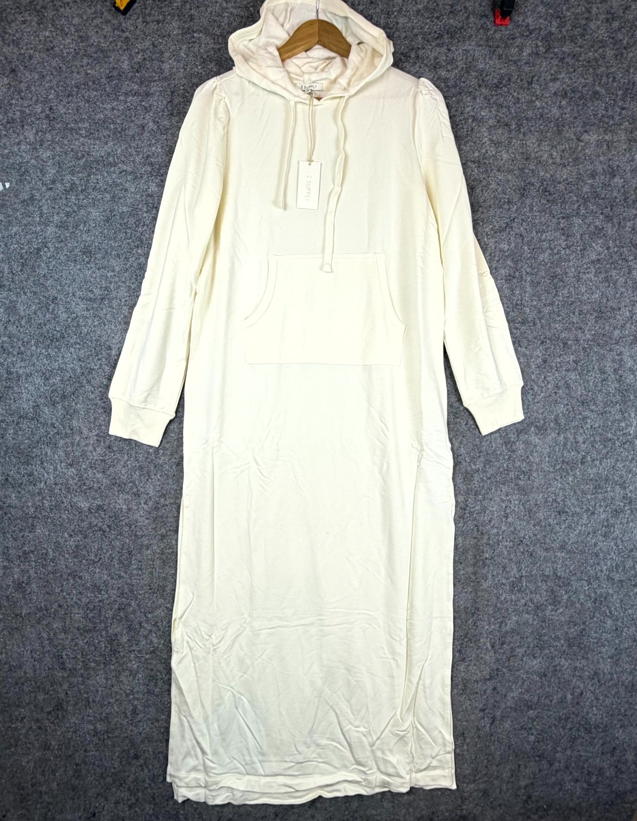 Z Supply Ruffle Hoodie Dress Womens Large Cloud Dancer Modal Beachy Boho Lounge
