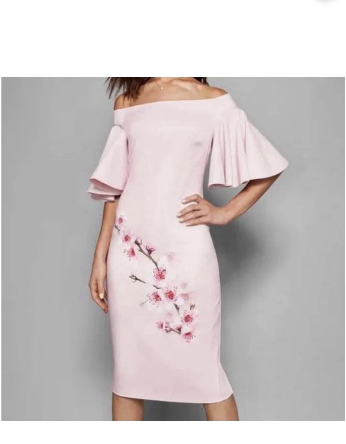 Ted Baker Light Pink Floral Off-Shoulder Sheath Dress Size 3