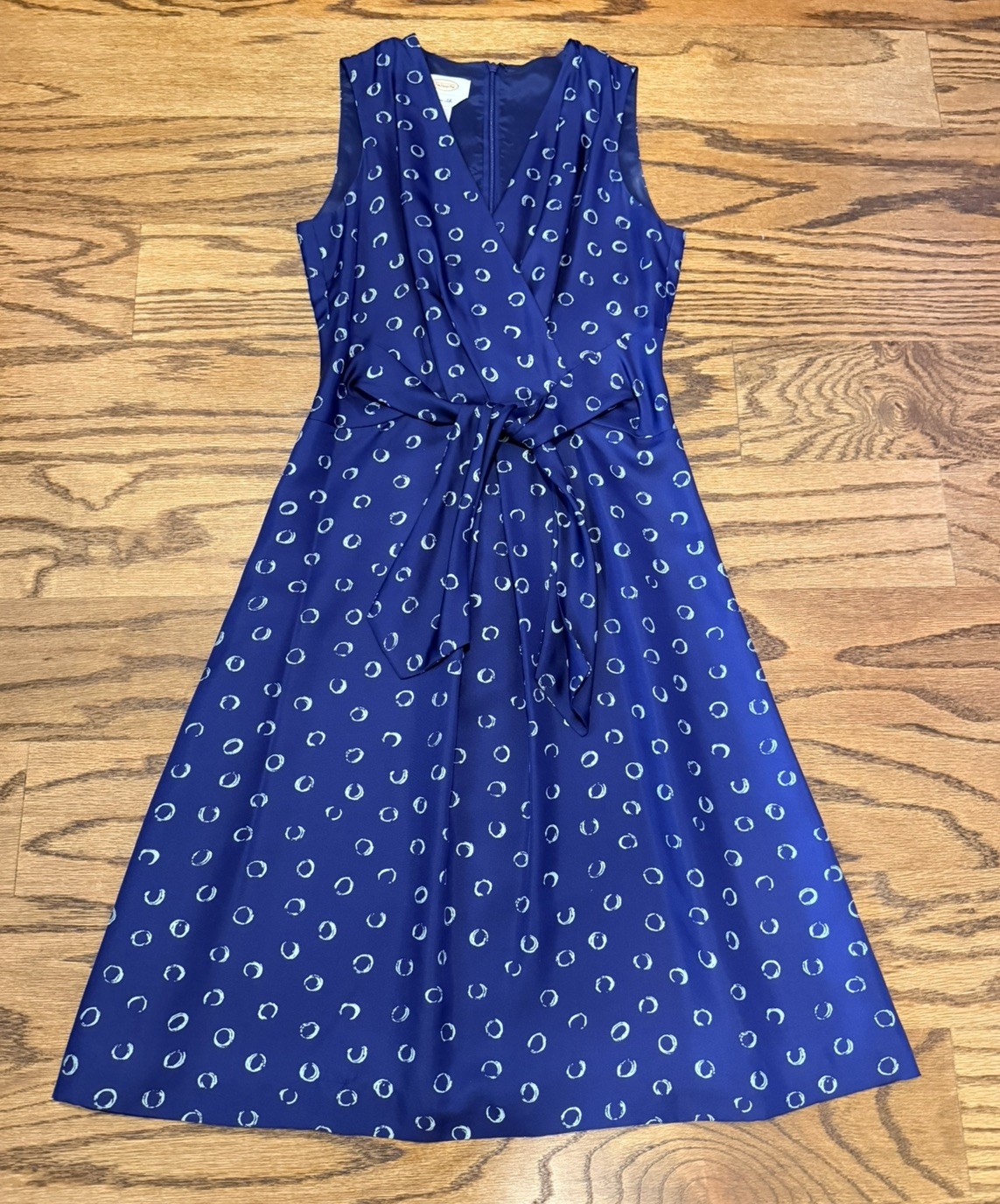 VTG Talbots 100% Pure Silk Faux Wrap Midi Dress Navy Blue Size 4 (Runs Small)