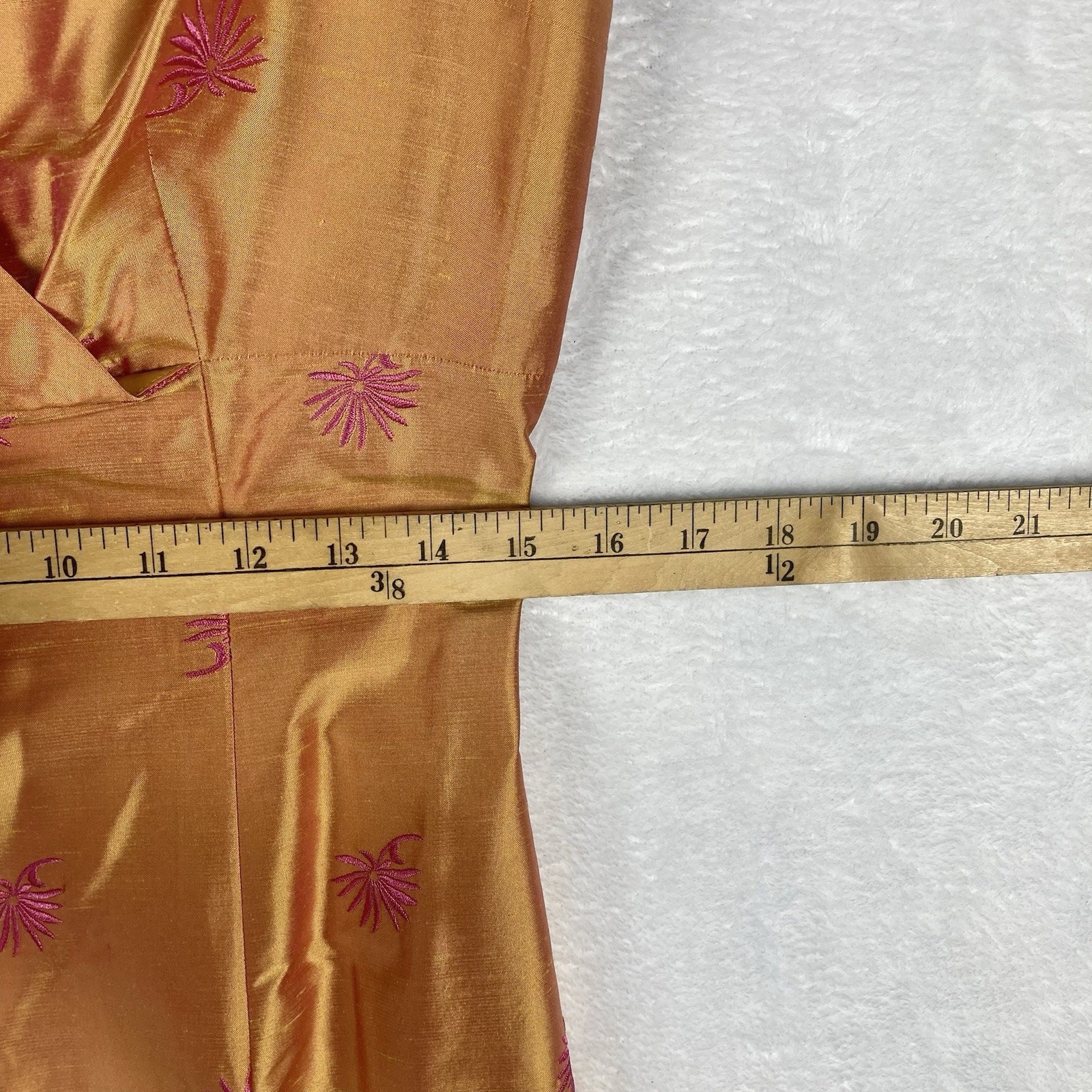 Finity Dress Womens 6 Orange Pink Midi Silk Embroidered Empire Waist Summer Y2K