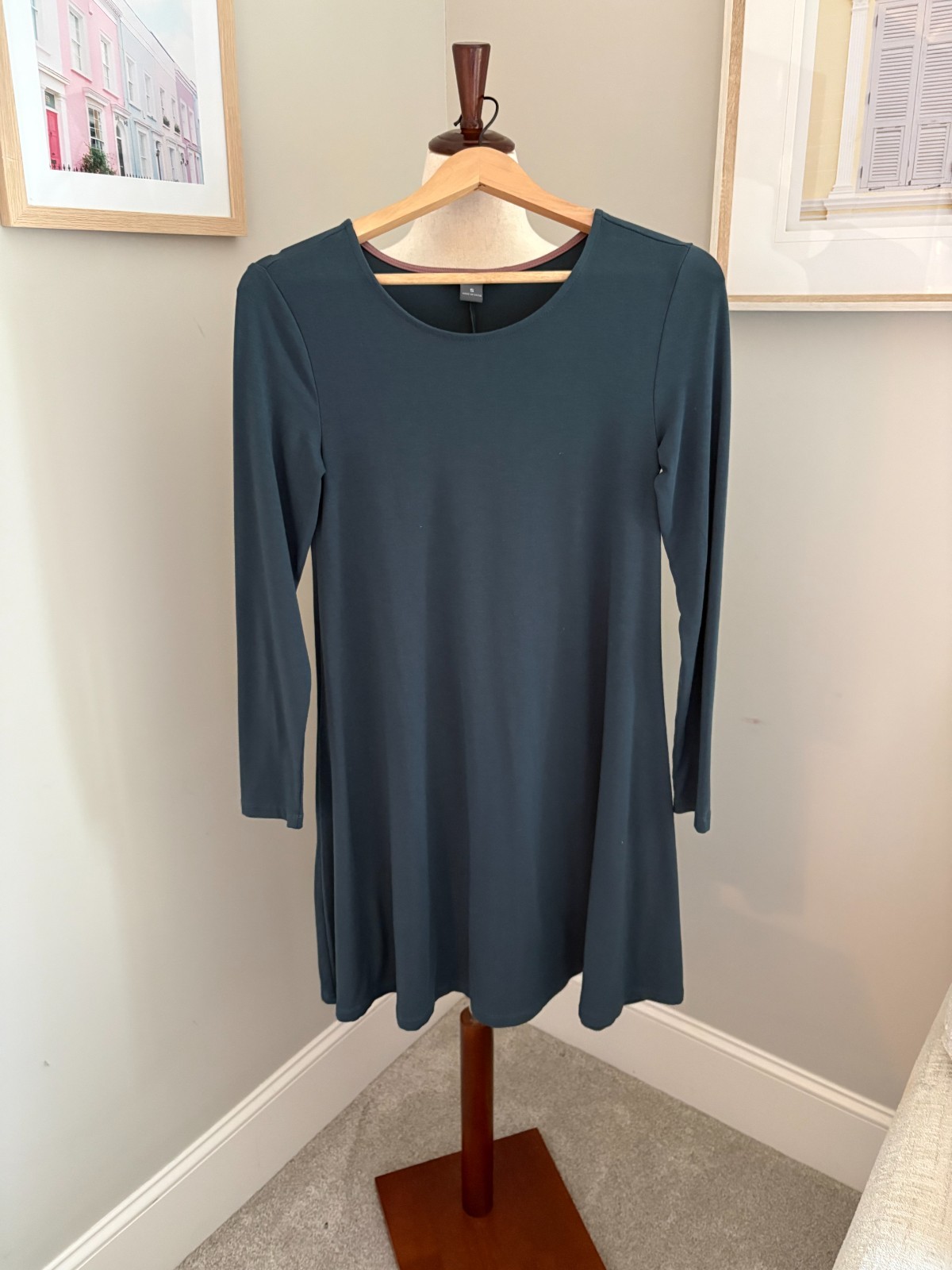 Free Fly Bamboo Swing Dress Womens S Long Sleeve Teal A-Line Travel Coastal Soft