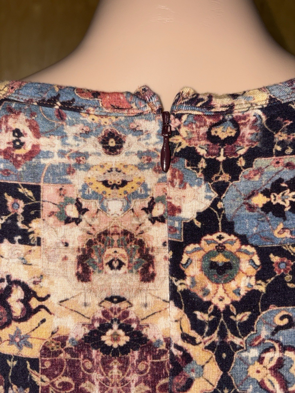 Peruvian Connection Multi Floral Patchwork Scoop Neck Long Sleeve Dress