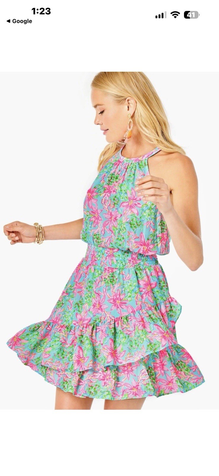 Lilly Pulitzer Pamelyn Halter Fit & Flare Floral Dress Blue/Pink/Green Size 10.