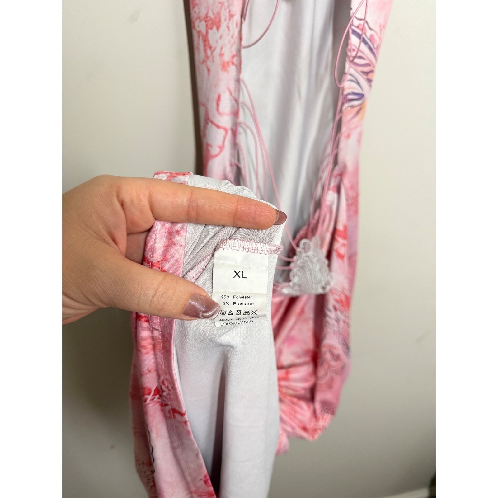 Pink Butterfly Applique Open Back Lace Up Maxi Dress Abstract Paisley Print