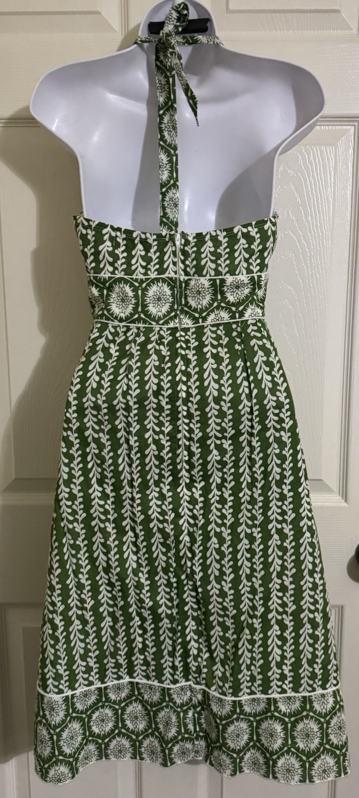 Vintage Bra Insert Halter Dress Lined With Zipper Green Pattern By TRIXXI Size 3