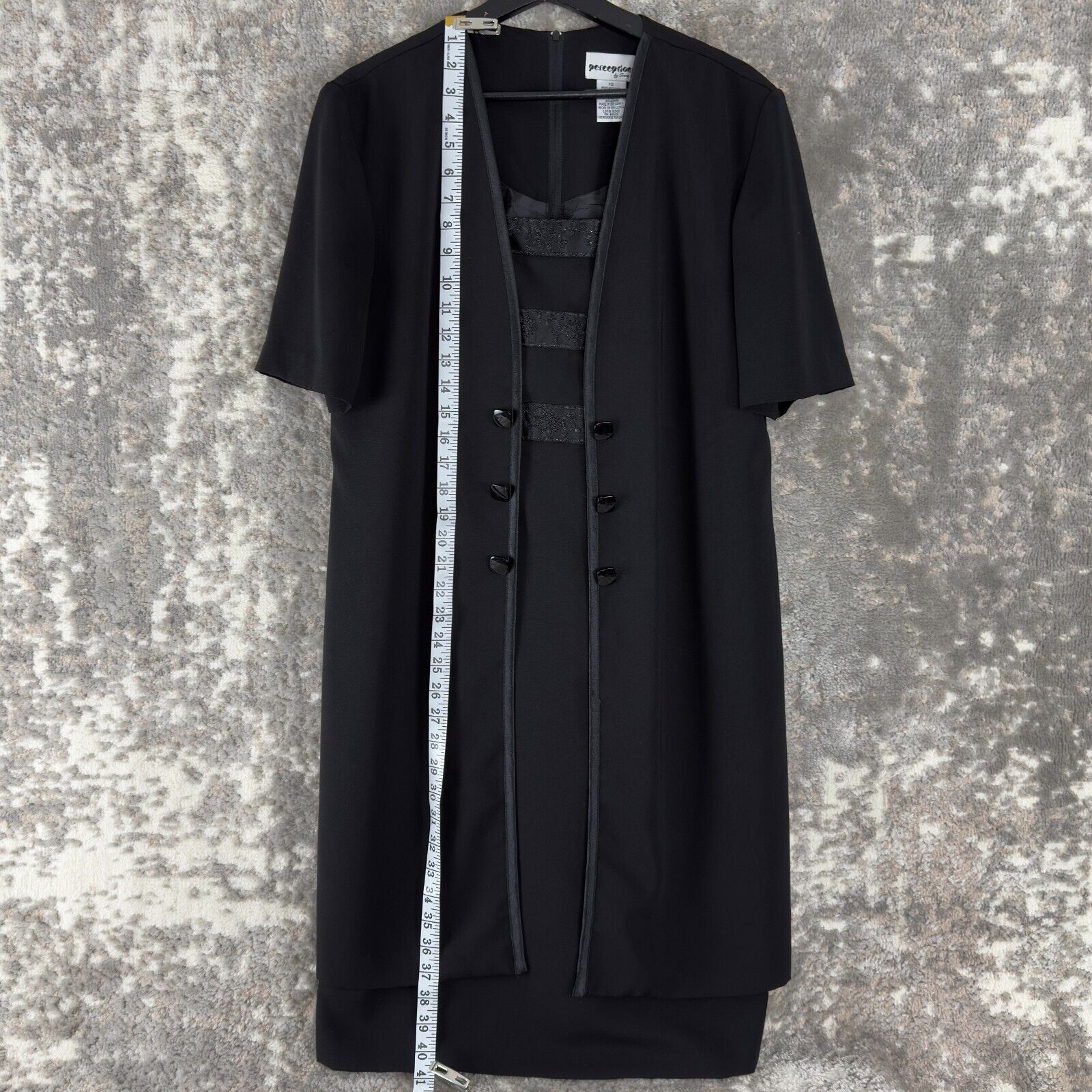 Perceptions Size 12 Shift Midi Dress Black Button Short Sleeve Zip