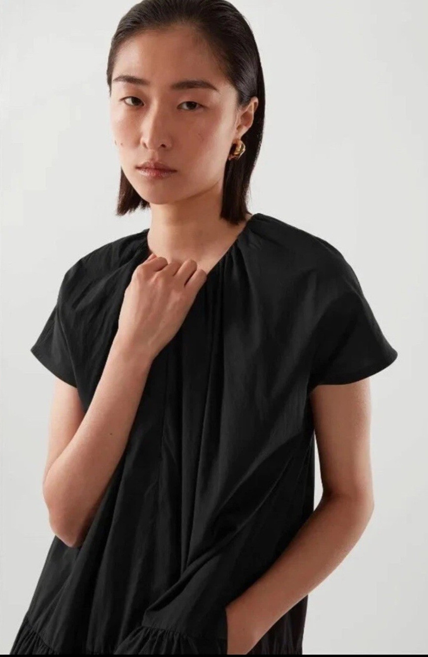 COS Black Oversized Ruffle Tiered Cotton Maxi Dress sz M