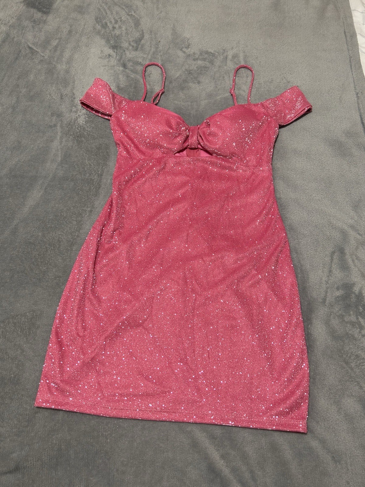 B Darlin Junior Women’s Pink Blush Dress Off-the-Shoulder, Sequin, Lace