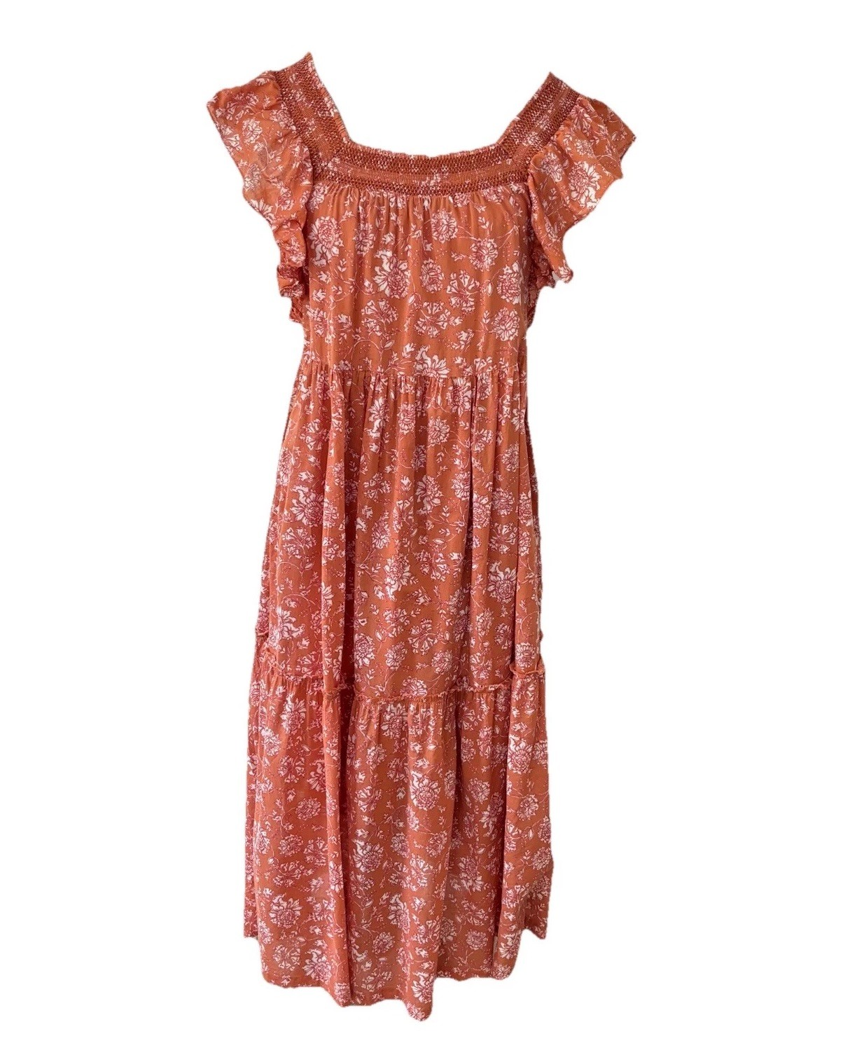 Free People Womens Bonita Floral Dress Boho Cottage Flutter Sleeve Maxi Small
