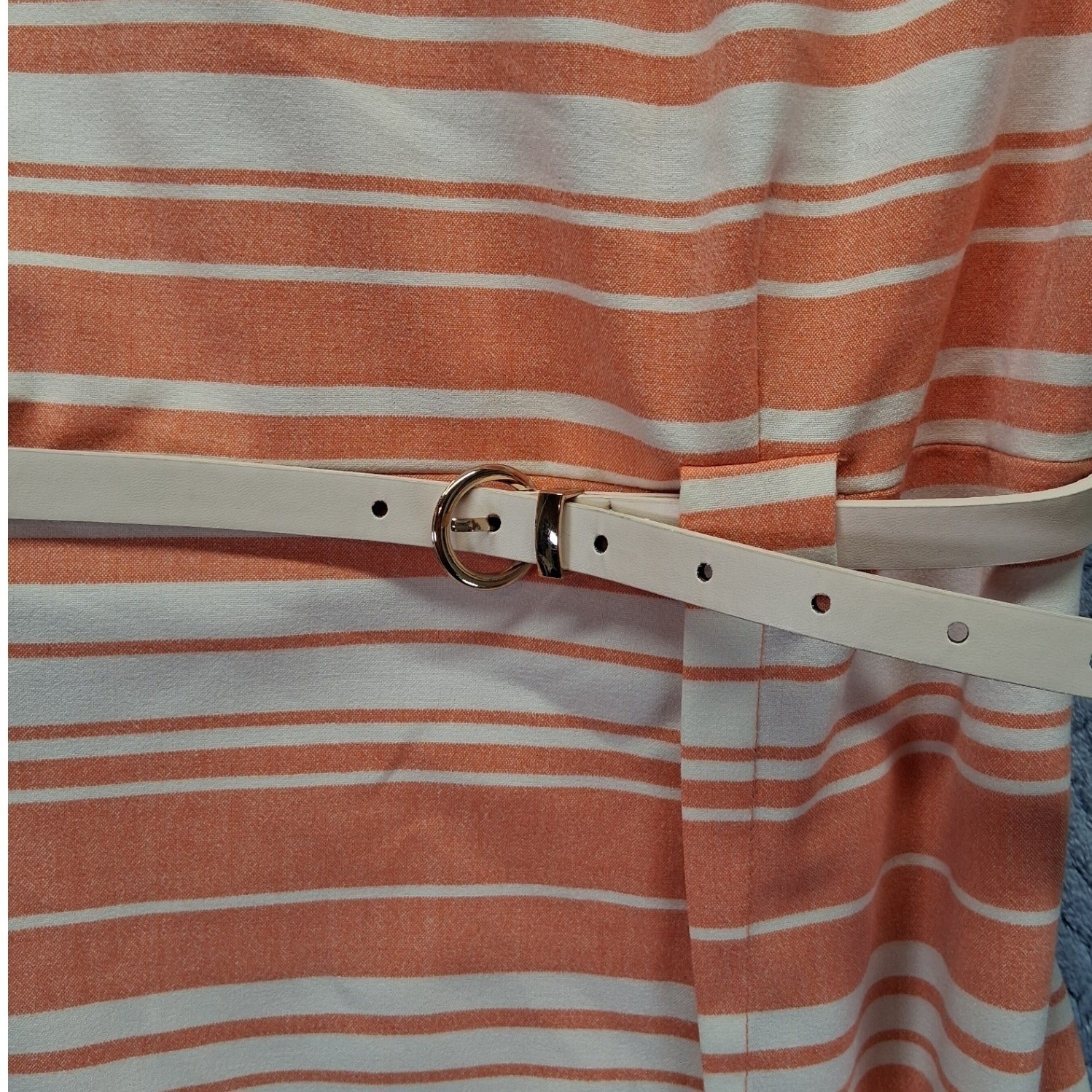 Calvin Klein Orange White Striped Belted Sheath Dress Size 8 Knee Length Summer
