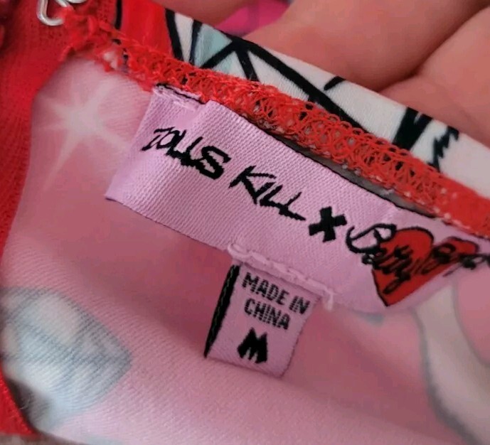 Dolls Kill & Betty Boop Lover Catch A Kitten Off Shoulder Satin Dress Medium