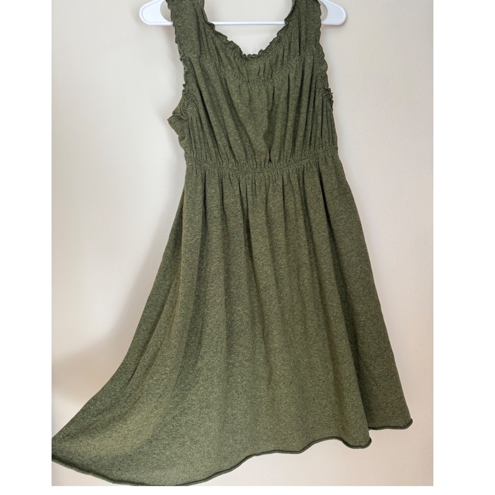 Free People Olive Green Smocked Ruffle Knit Mini Dress Sleeveless Small cottage
