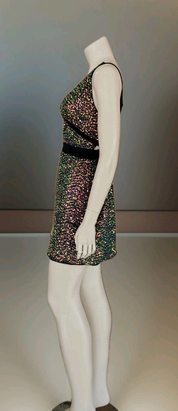 Double Crazy Bodycon Dress Sequin Multicolor Adjustable Spaghetti Strap Size M