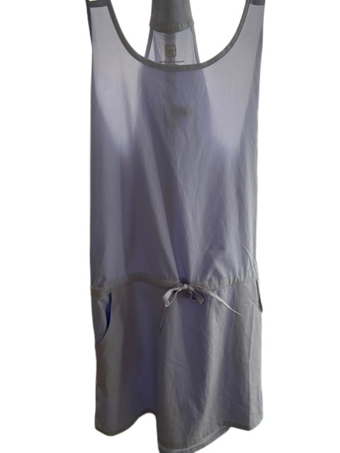 Women’s Large Blue Gray Athletic Tank Dress Drawstring Waist Pockets Stretch