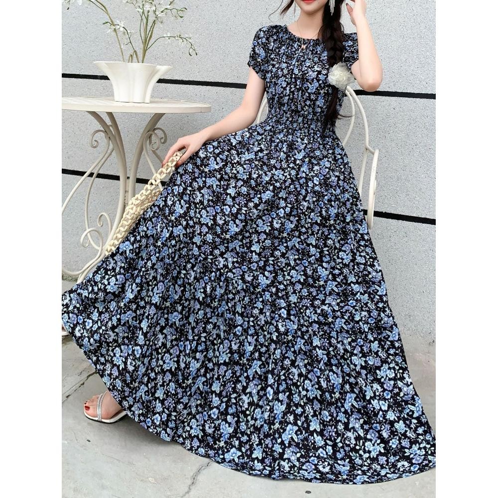 Elegant Boho Swing Dress Women Elastic Waist Comfortable Fit All Figure Sizes