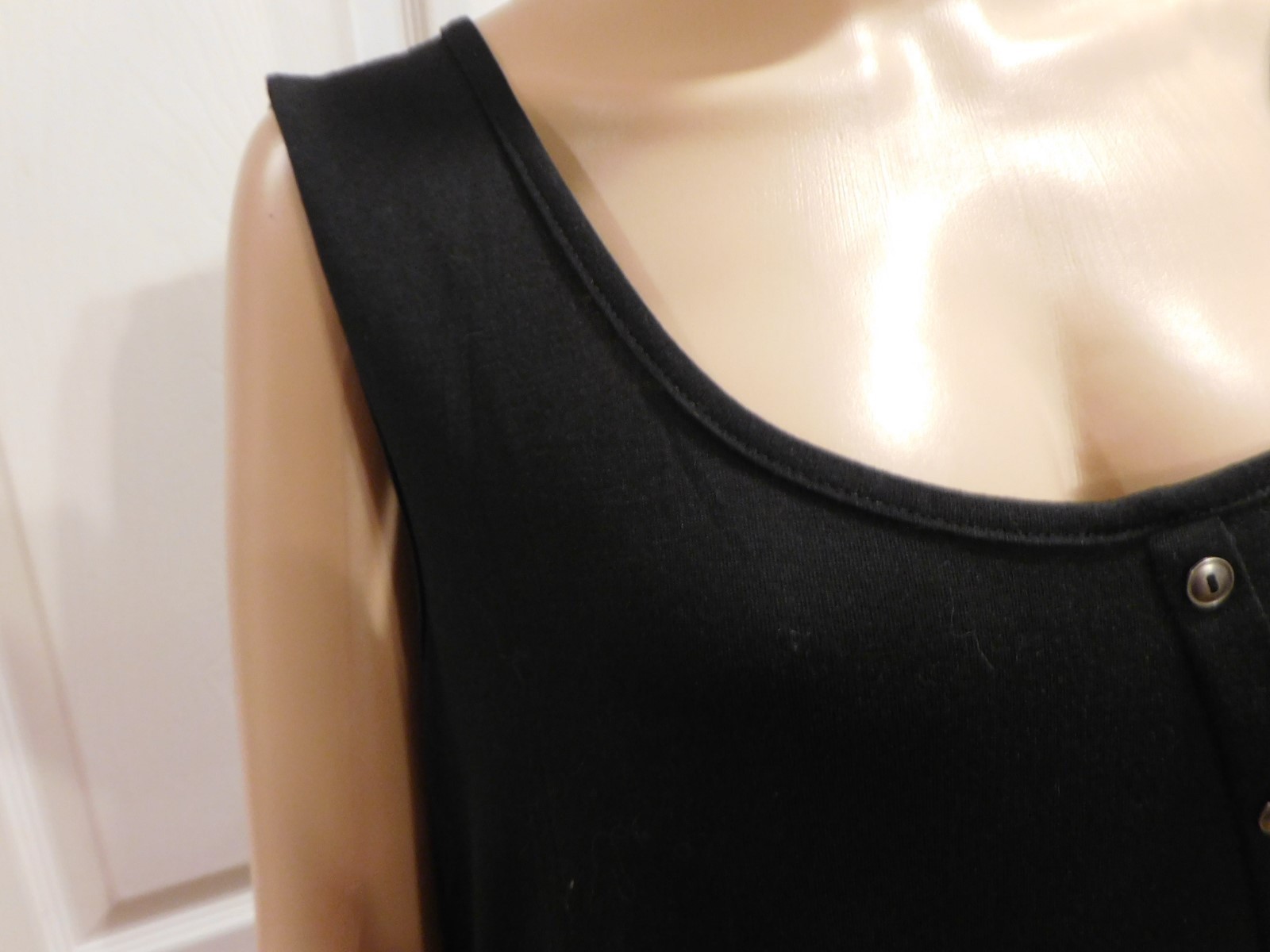 New Black Inclined Button Handkerchief Polyester Asymmetrical U Neck Dress 2 XL