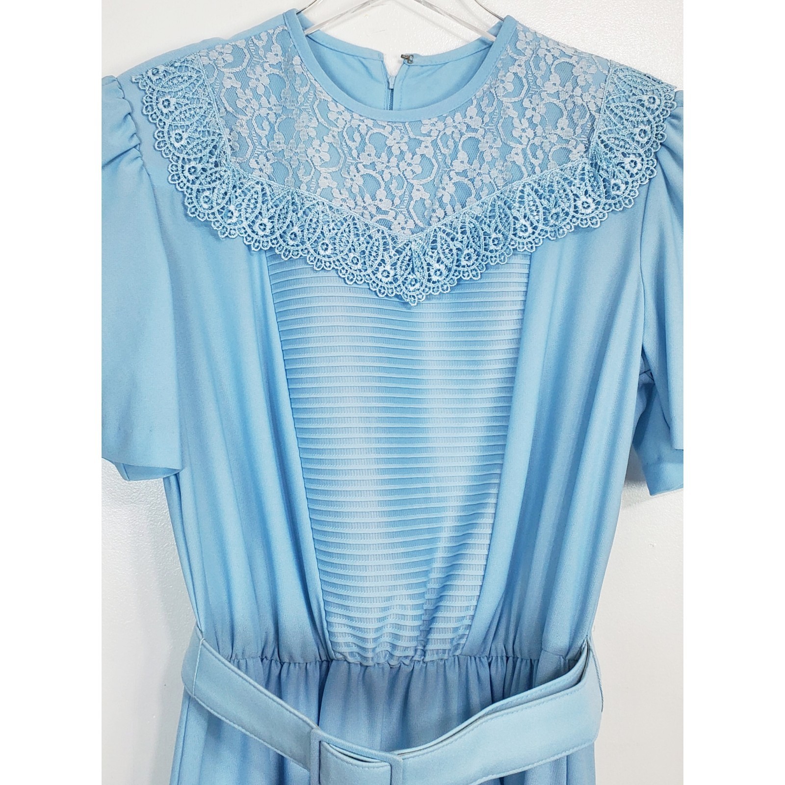 Vintage Jennifer Gee size 14 fit flare dress lace belt stretch 60s 80s fairy 70s