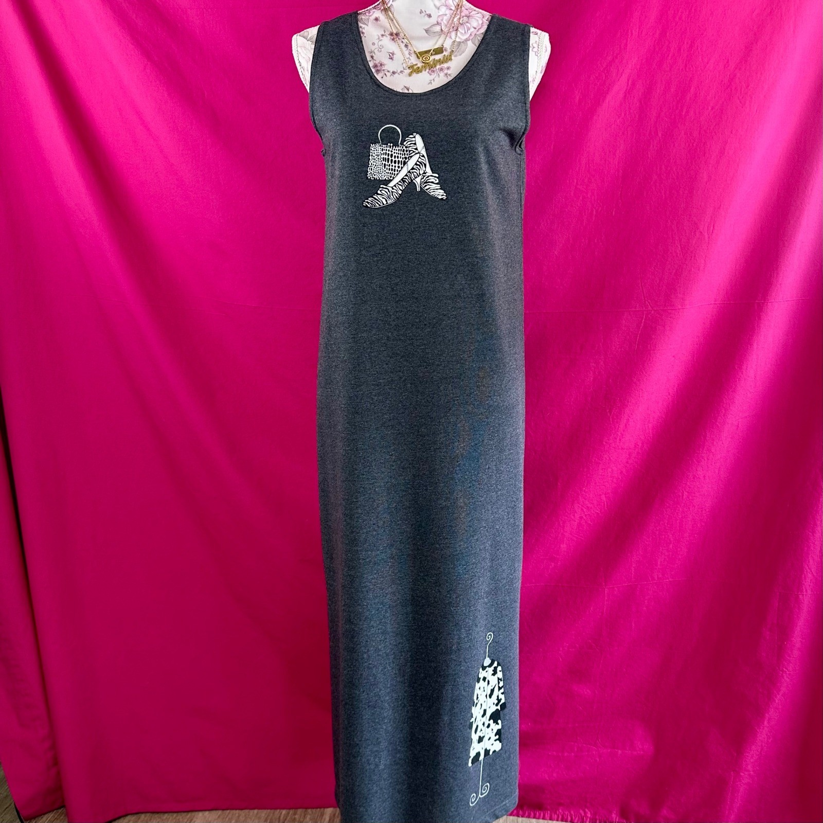 2 Piece Set Graphic Maxi Long Dress Cardigan Gray Fashion Artsy Novelty S Cite