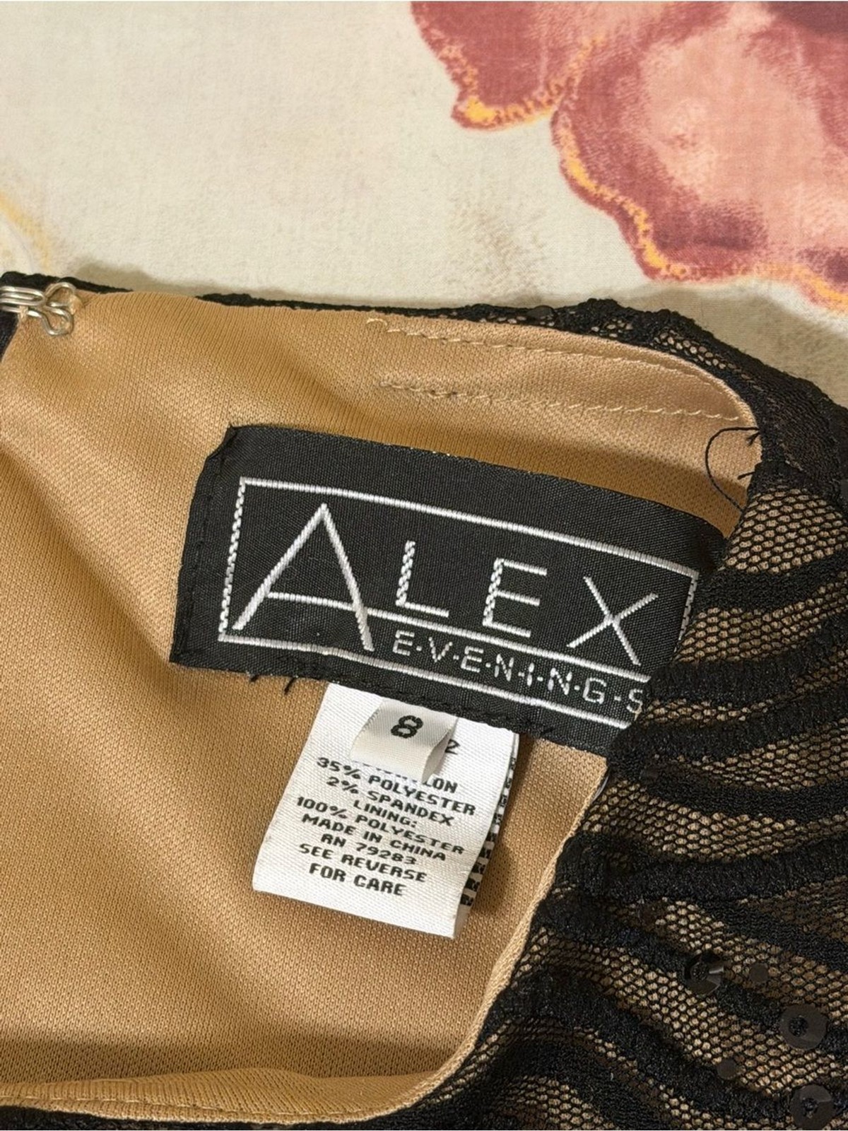 Alex Evenings Black Sequin Ruffle Cocktail Dress Size 8