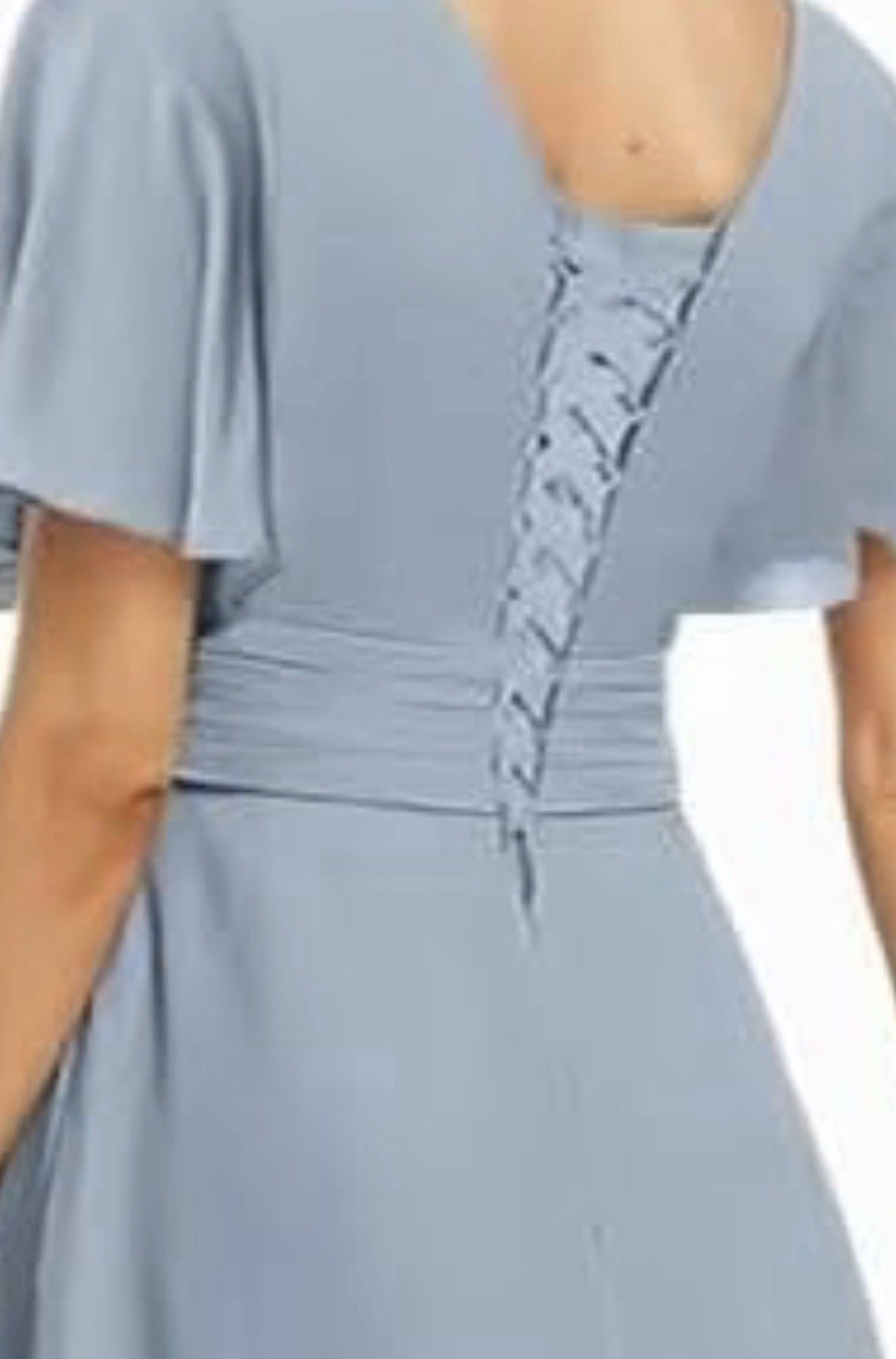 Wedding V Neck Flutter Sleeve Lace Up Back Bridal White Ruched Dress SZ 4 New