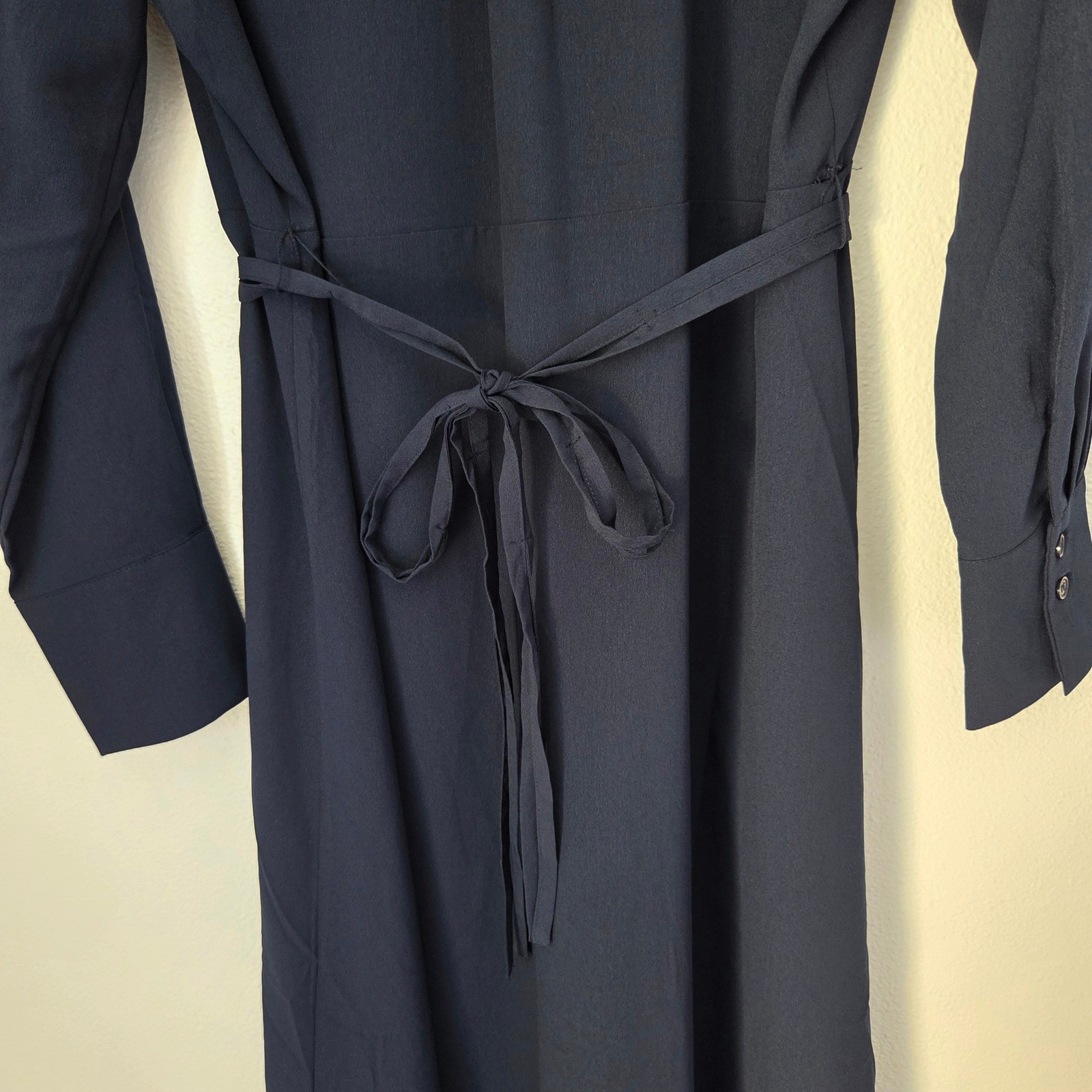 Elie Tahari Navy Blue Eyelet Embroidered Midi Shirt Dress Tie Waist NWT