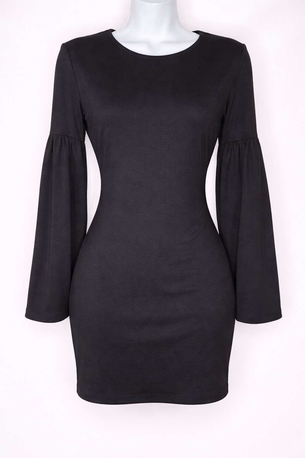 Susan Monaco Black Bell Sleeve Bodycon Dress Medium Stretch Minimalist Chic