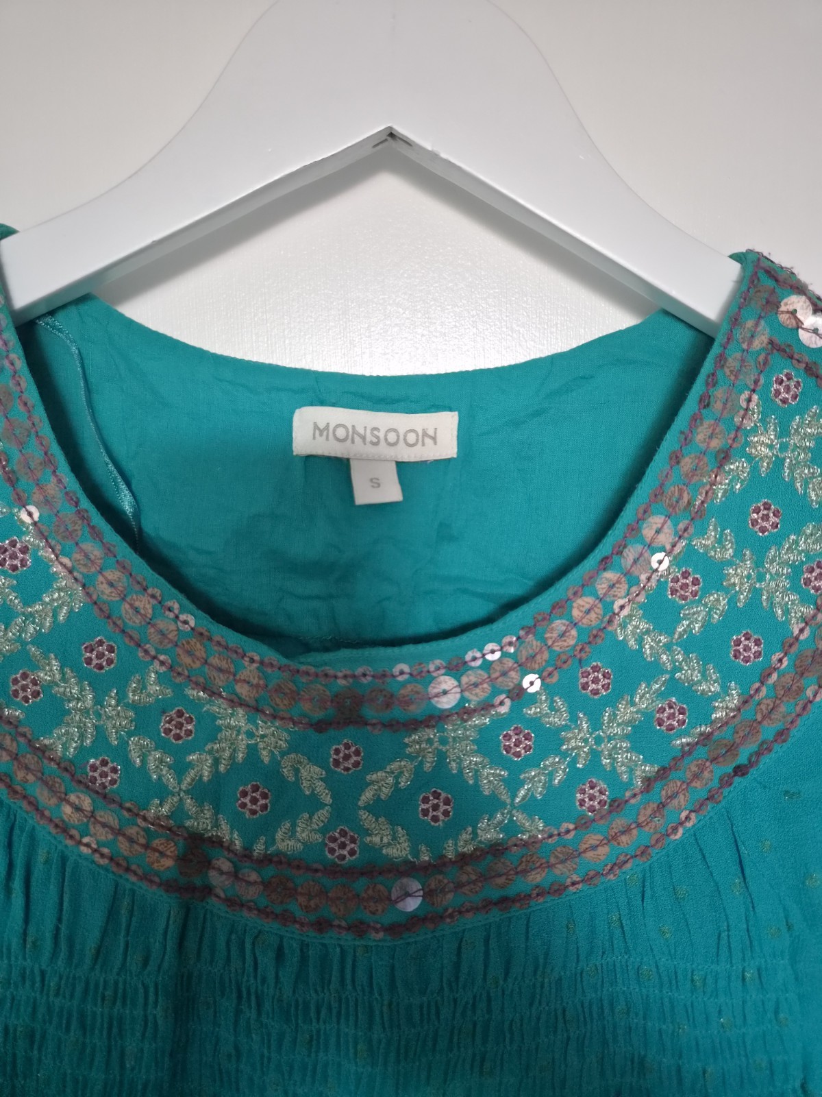 Monsoon Summer Dress Decorative Sequins and Embroidery Viscose Size S