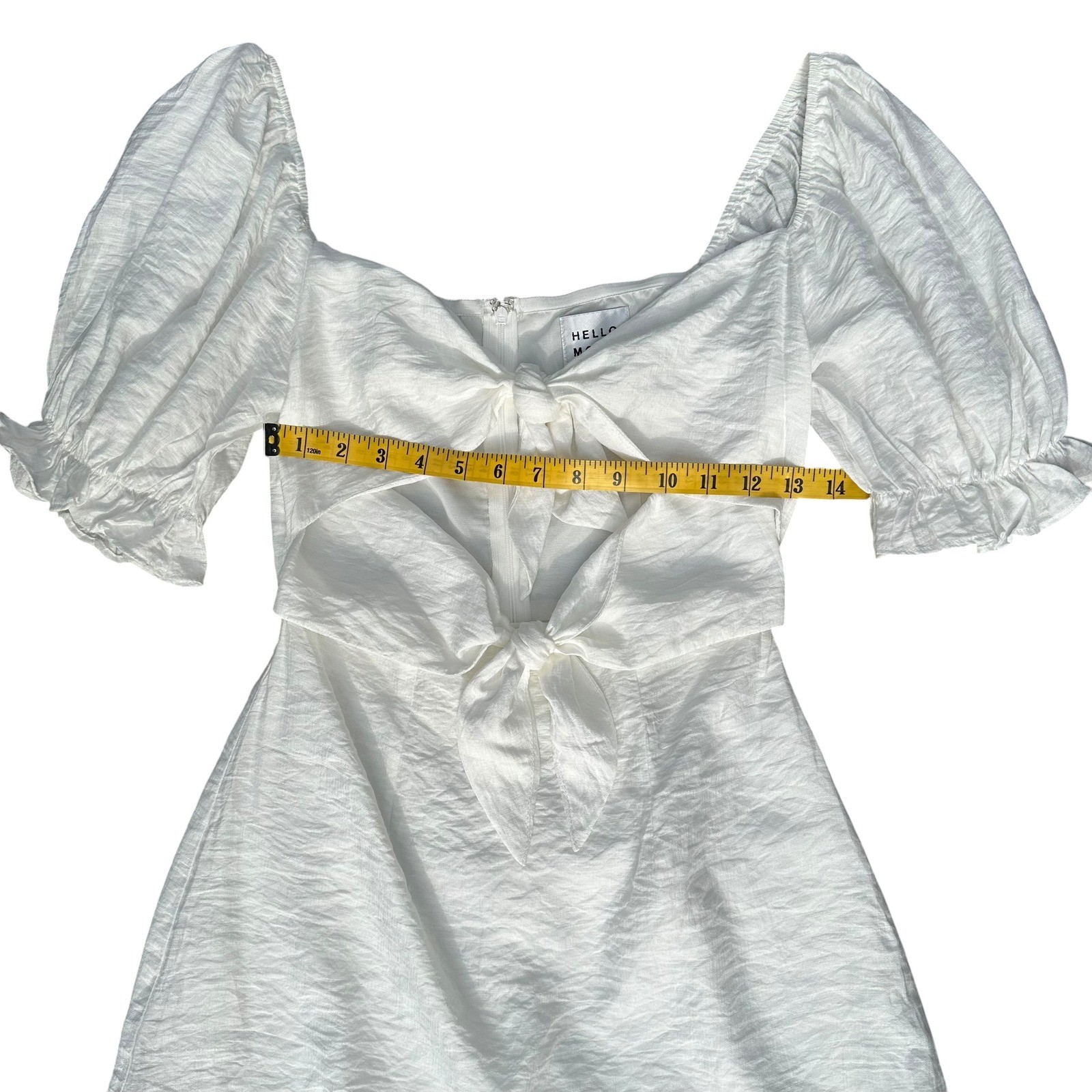 Hello Molly Silent Night White Tie Puff Sleeve Mini Dress Small US 4 Milkmaid